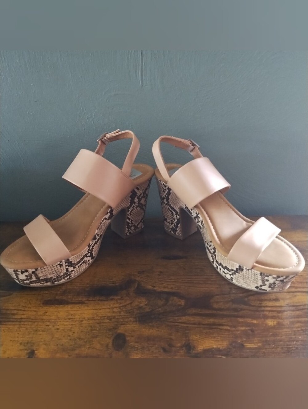 DV Dolce Vita Womens 8.5 Snake Print & Nude Block Heel Platform Oiska Sandals - Picture 7 of 13